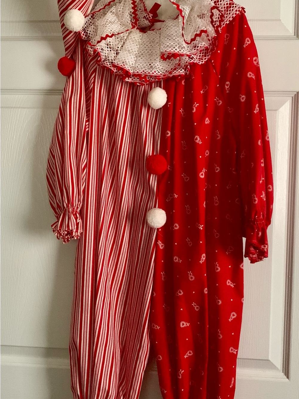 Vintage Handmade Red White Striped Clown Costume w/Collar & Hat - Youth (5-8 yr)